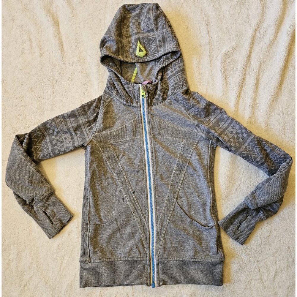 Ivivva Gray Zip Up Hooded Jacket Girls Size 8 Embroidered